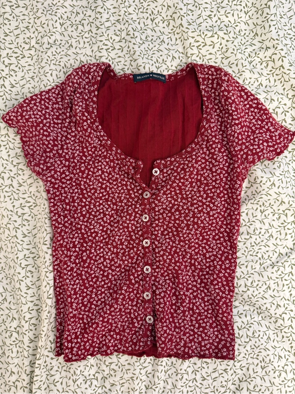 Brandy Melville Red Floral Button Blouse